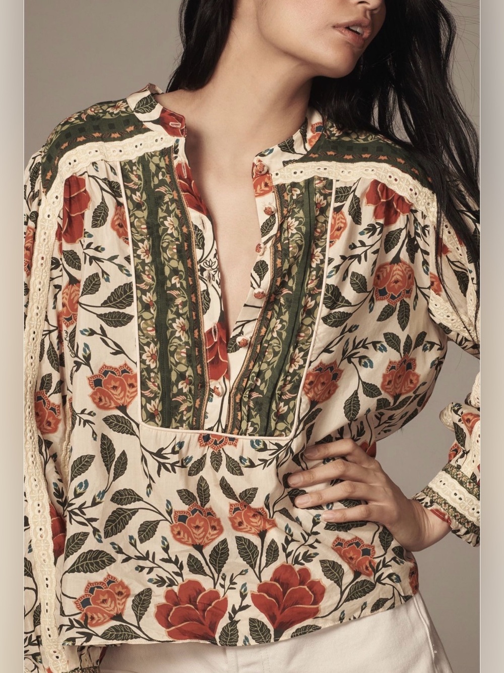 Farm Rio Garden Tapestry Sand Blouse - size small - Picture 7 of 7